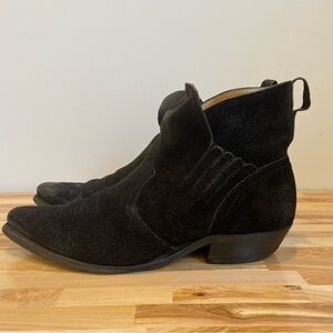 Boulet men ankle western boots genuine suede black leather pointed toe size 11